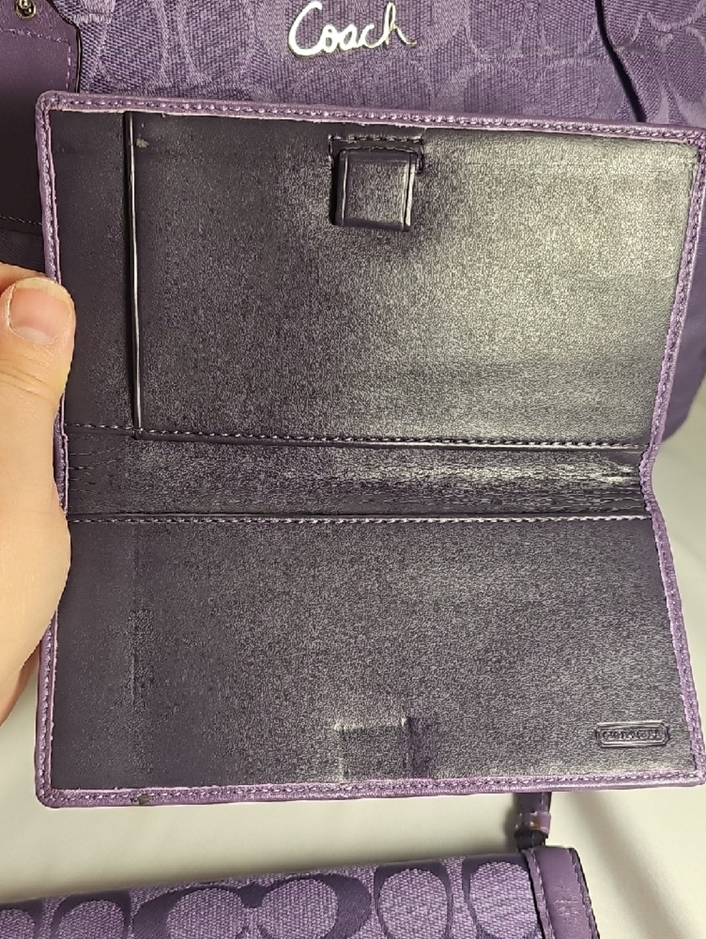 Coach Purple Signature Tote with Matching Wallet and Checkbook Cover - Picture 8 of 16